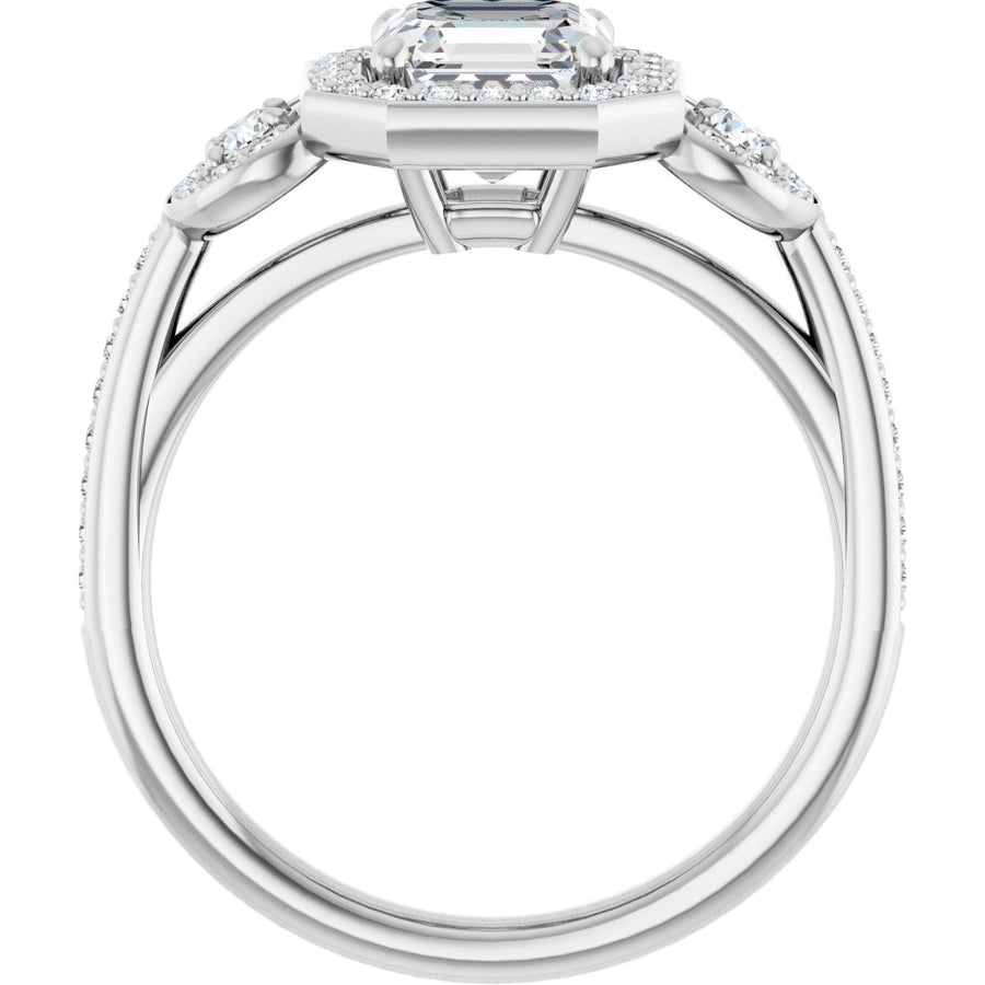 Asscher Three-Stone Halo-Style Engagement Ring Semi-Mount - gallery - Series 121999