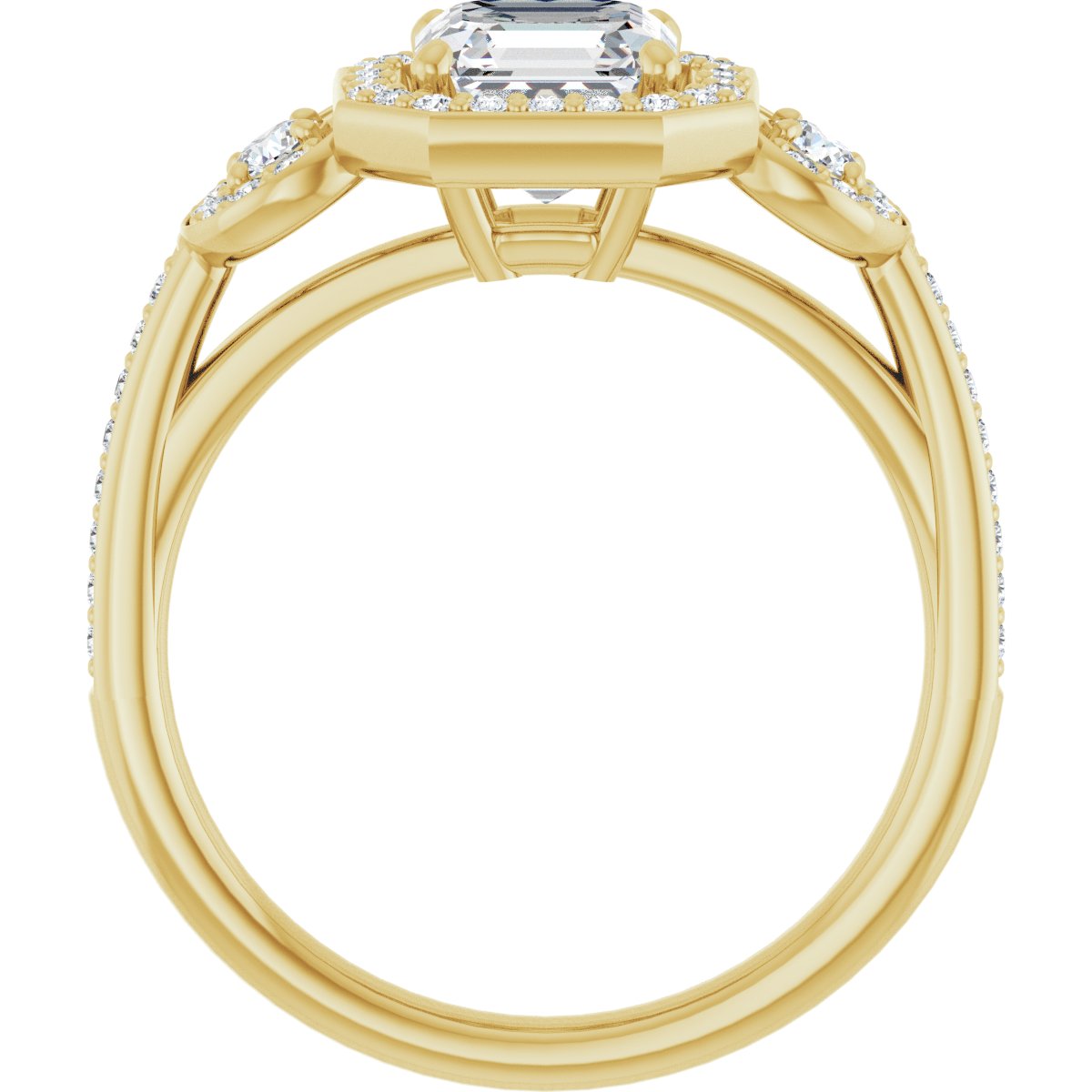 Asscher Three-Stone Halo-Style Engagement Ring Semi-Mount - gallery - Series 121999