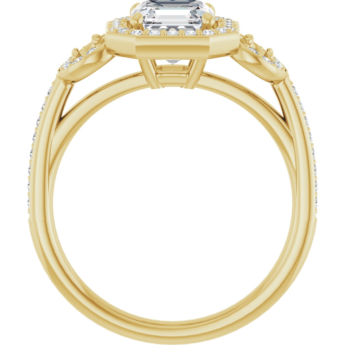 Asscher Three-Stone Halo-Style Engagement Ring Semi-Mount - gallery - Series 121999