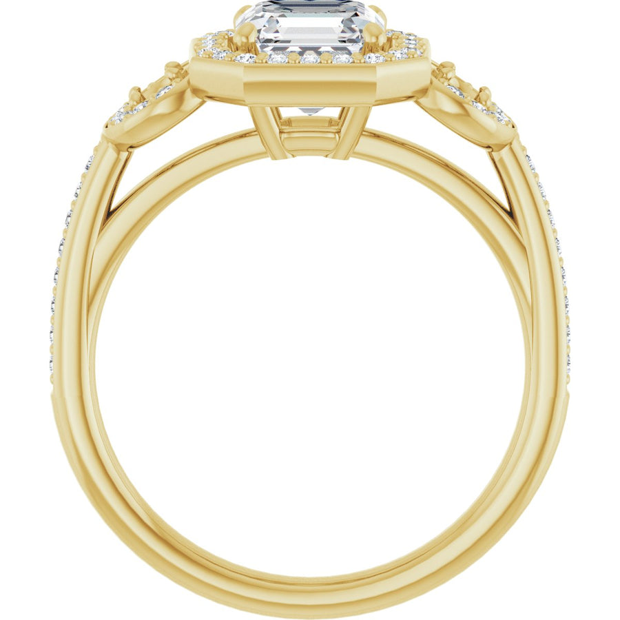 Asscher Three-Stone Halo-Style Engagement Ring Semi-Mount - gallery - Series 121999