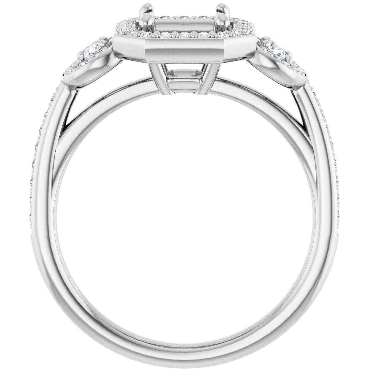 Asscher Three-Stone Halo-Style Engagement Ring Semi-Mount - gallery - Series 121999