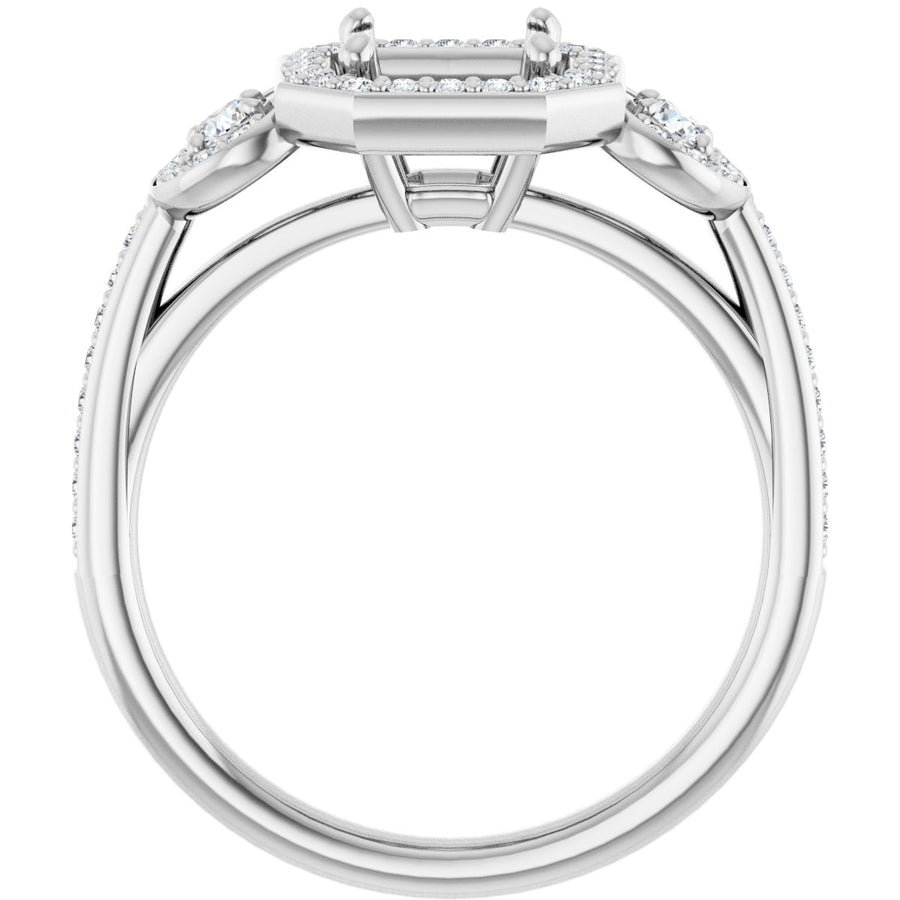 Asscher Three-Stone Halo-Style Engagement Ring Semi-Mount - gallery - Series 121999