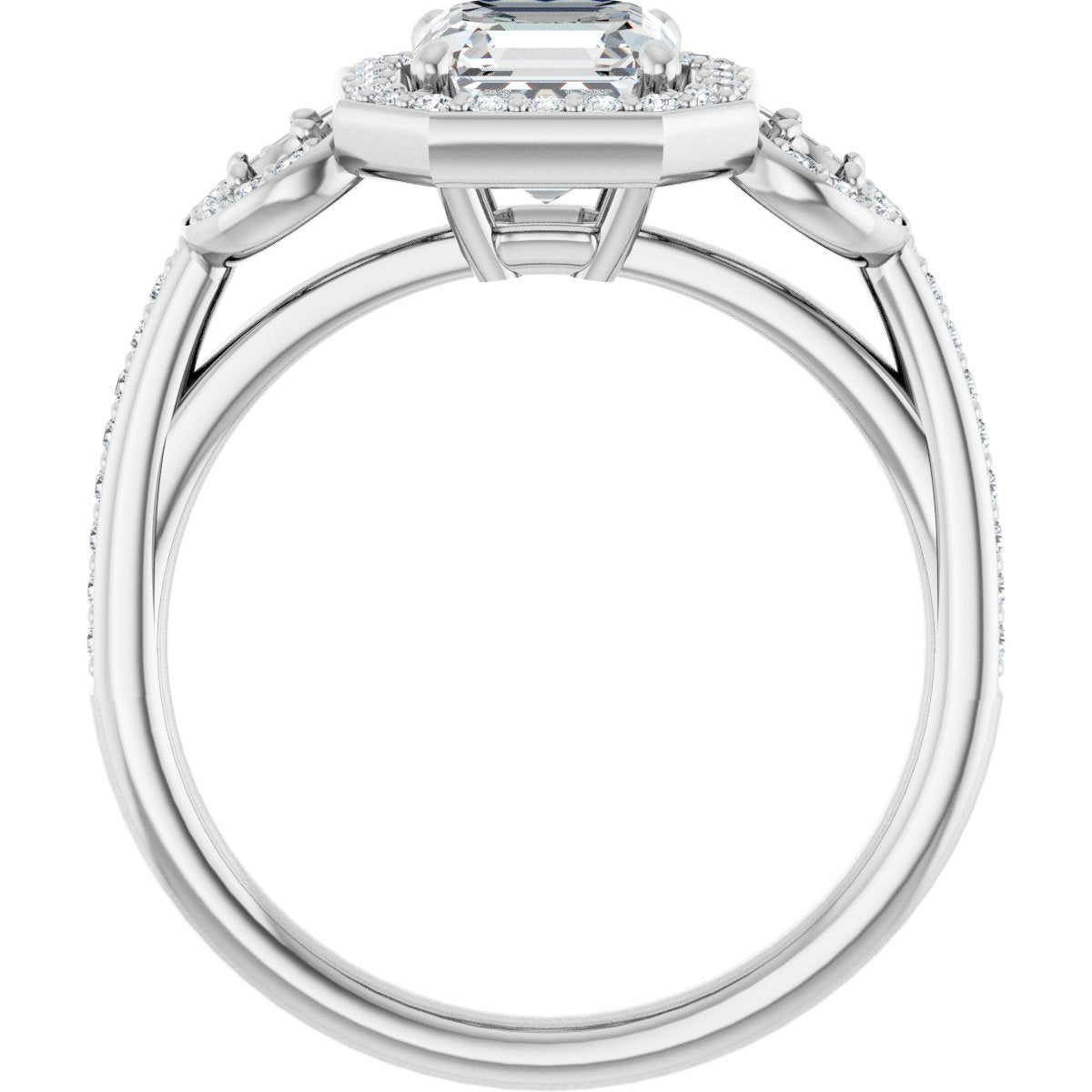 Asscher Three-Stone Halo-Style Engagement Ring Semi-Mount - gallery - Series 121999