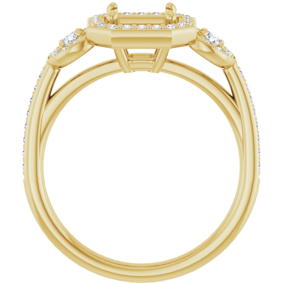 Asscher Three-Stone Halo-Style Engagement Ring Semi-Mount - gallery - Series 121999