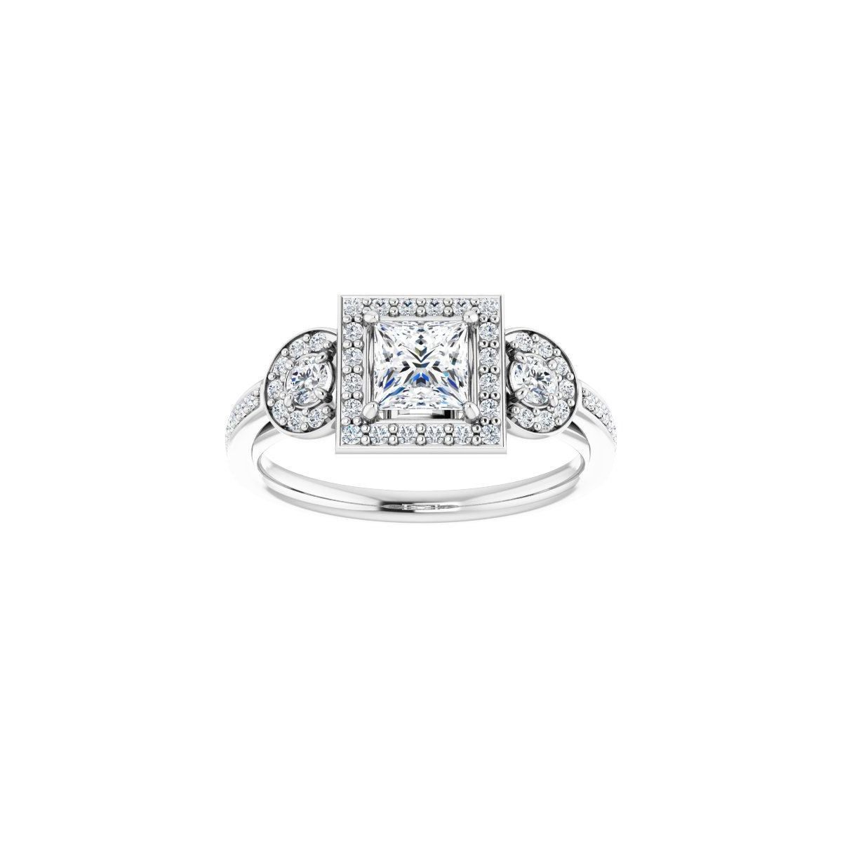 Square Three-Stone Halo-Style Engagement Ring Semi-Mount - gallery - Series 121999