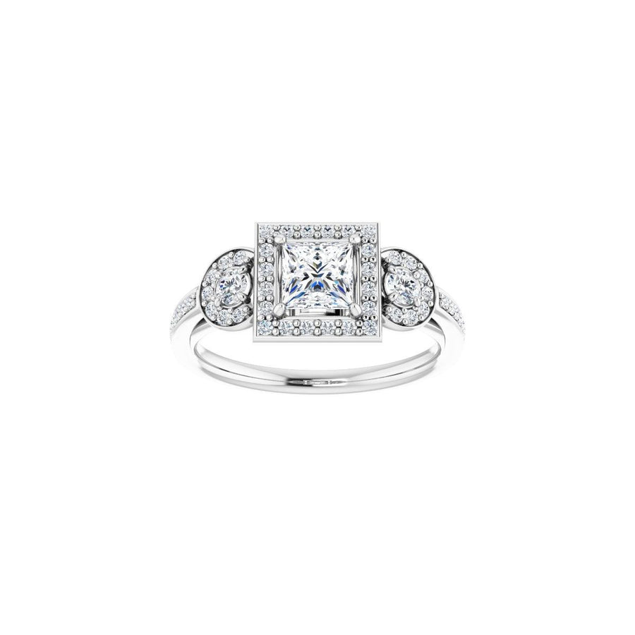 Square Three-Stone Halo-Style Engagement Ring Semi-Mount - gallery - Series 121999