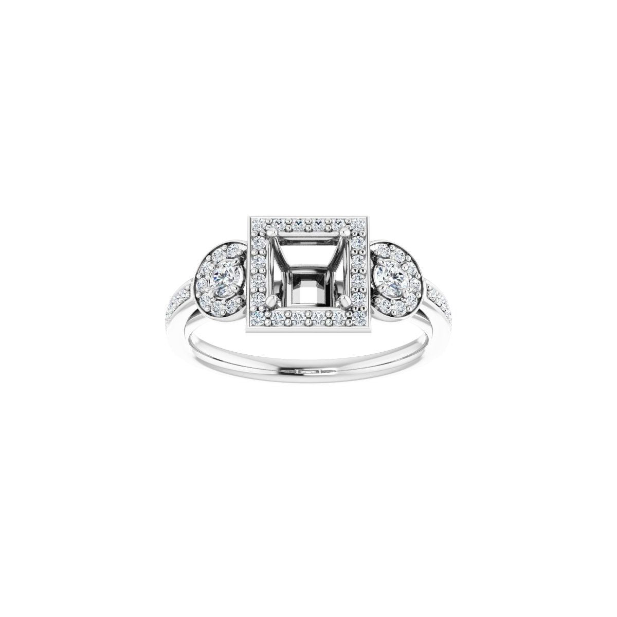 Square Three-Stone Halo-Style Engagement Ring Semi-Mount - gallery - Series 121999