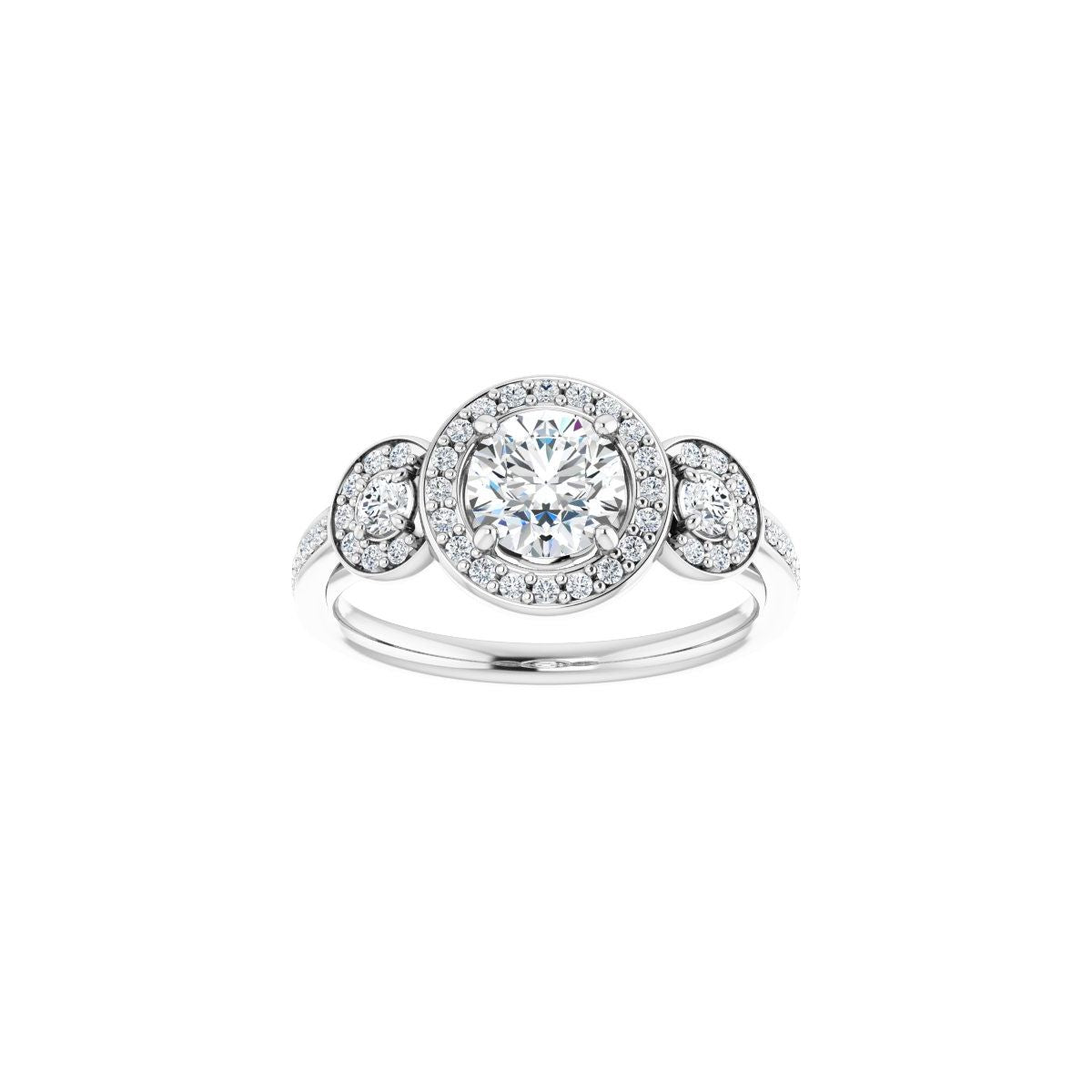 Round Three-Stone Halo-Style Engagement Ring Semi-Mount - gallery - Series 121999