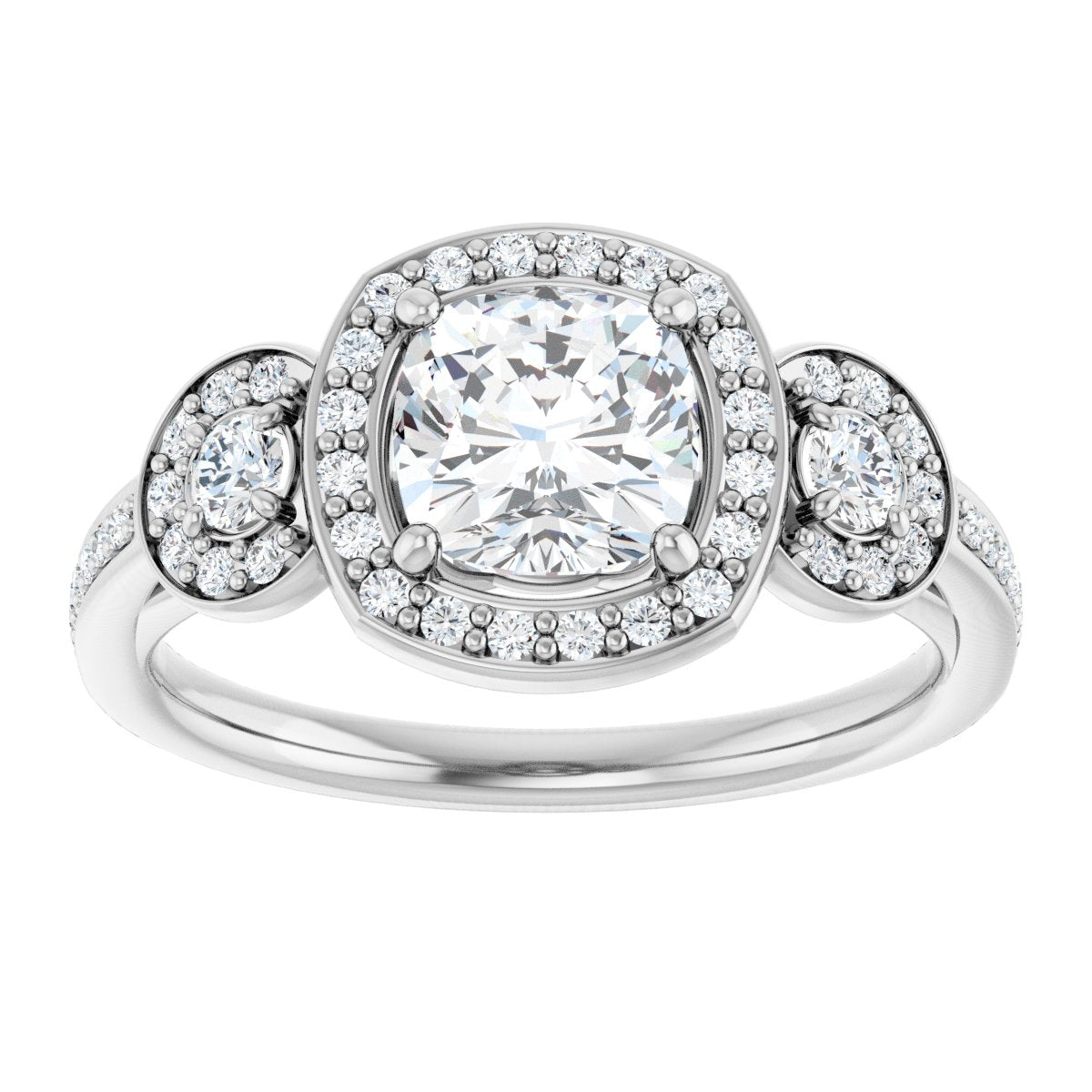Cushion Three-Stone Halo-Style Engagement Ring Semi-Mount - gallery - Series 121999