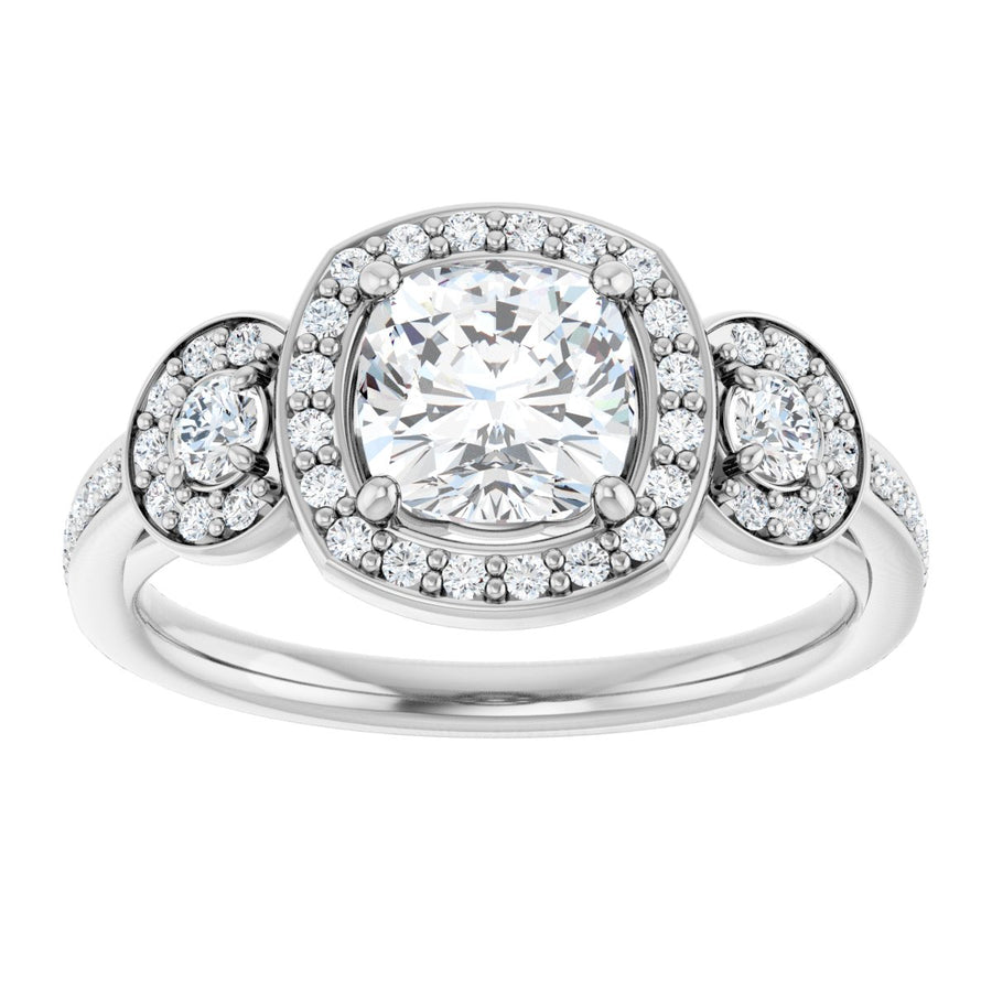 Cushion Three-Stone Halo-Style Engagement Ring Semi-Mount - gallery - Series 121999