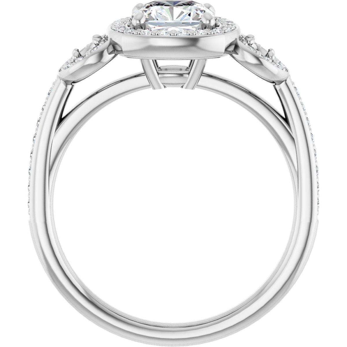 Cushion Three-Stone Halo-Style Engagement Ring Semi-Mount - gallery - Series 121999