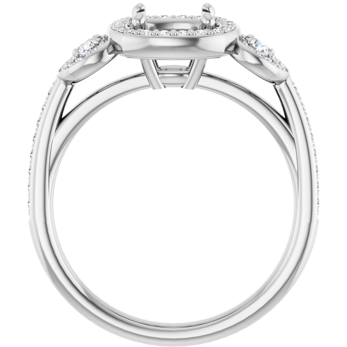 Cushion Three-Stone Halo-Style Engagement Ring Semi-Mount - gallery - Series 121999