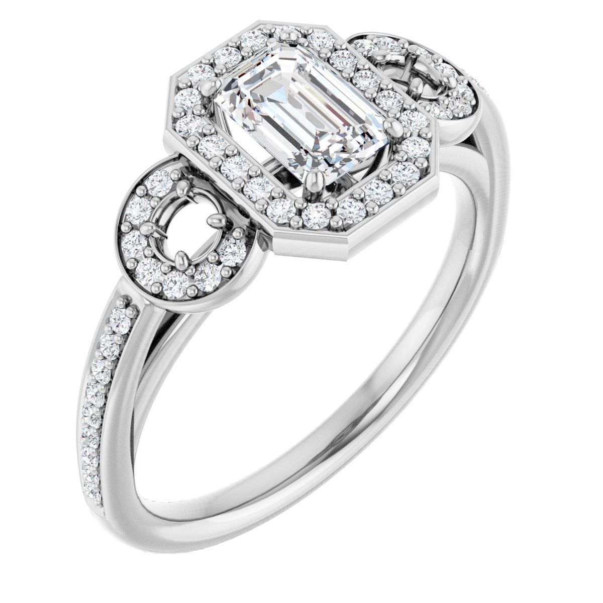 Emerald Three-Stone Halo-Style Engagement Ring Semi-Mount - gallery - Series 121999