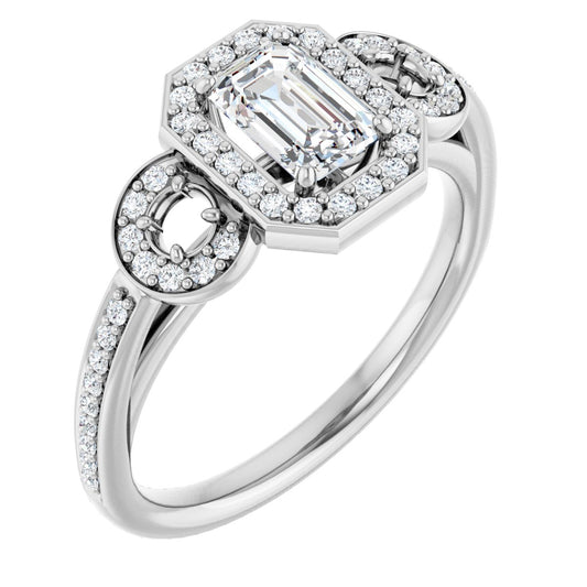 Emerald Three-Stone Halo-Style Engagement Ring Semi-Mount - gallery - Series 121999