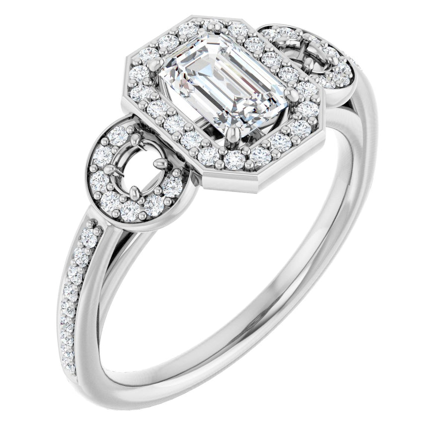 Emerald Three-Stone Halo-Style Engagement Ring Semi-Mount - gallery - Series 121999