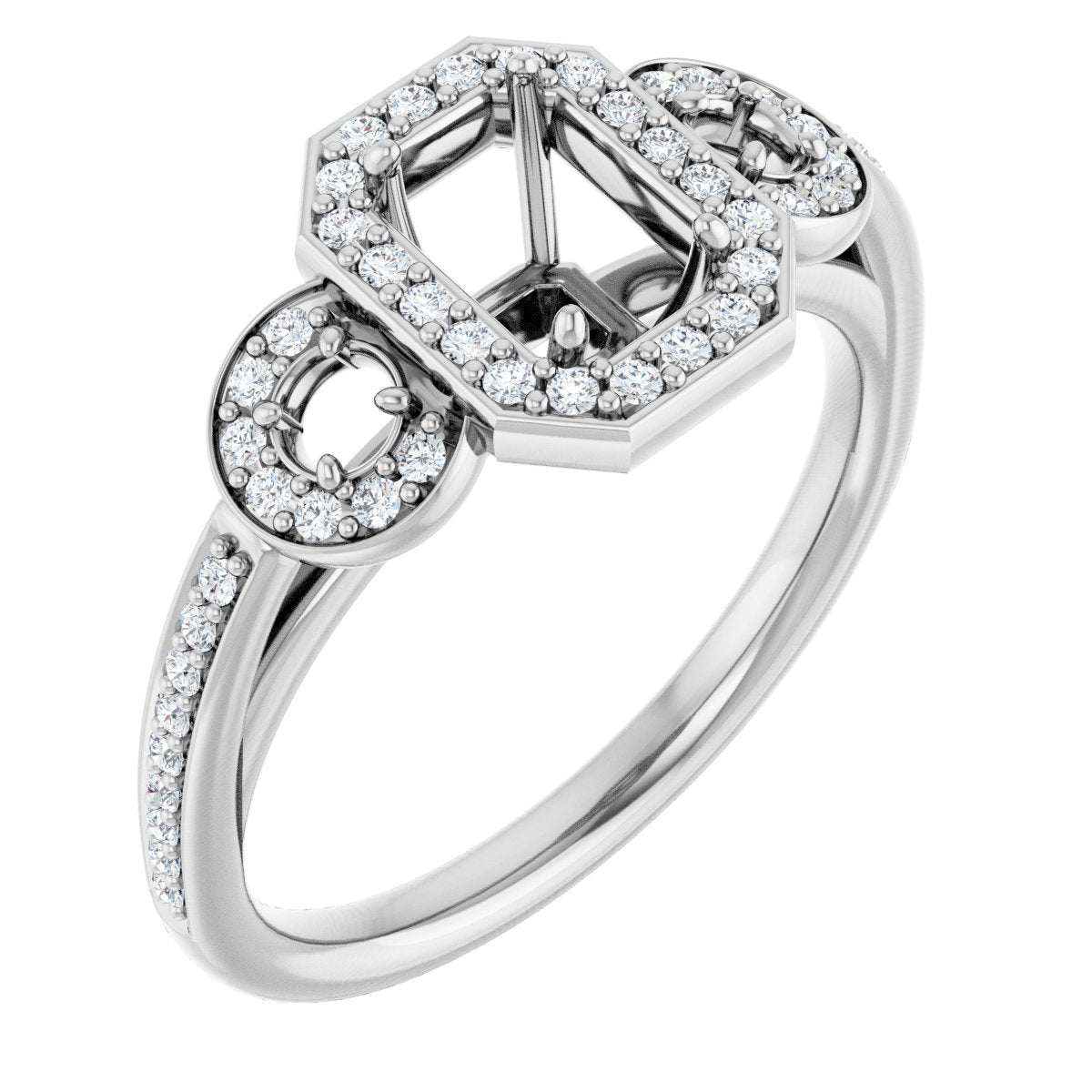 Emerald Three-Stone Halo-Style Engagement Ring Semi-Mount - gallery - Series 121999