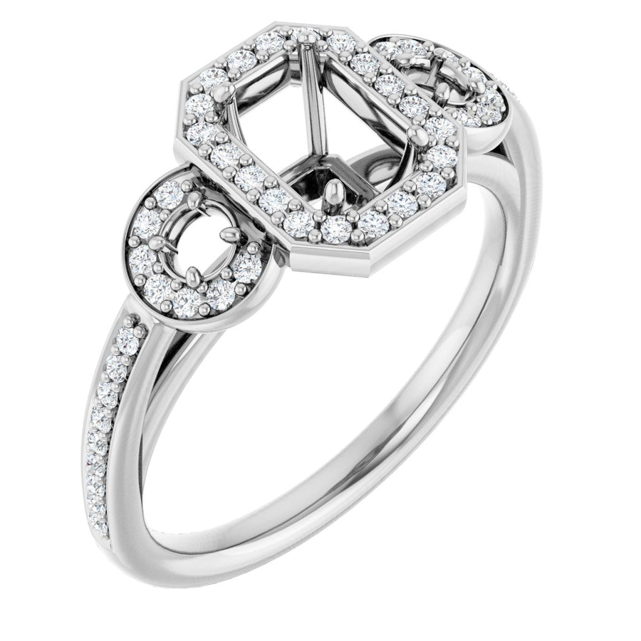 Emerald Three-Stone Halo-Style Engagement Ring Semi-Mount - gallery - Series 121999