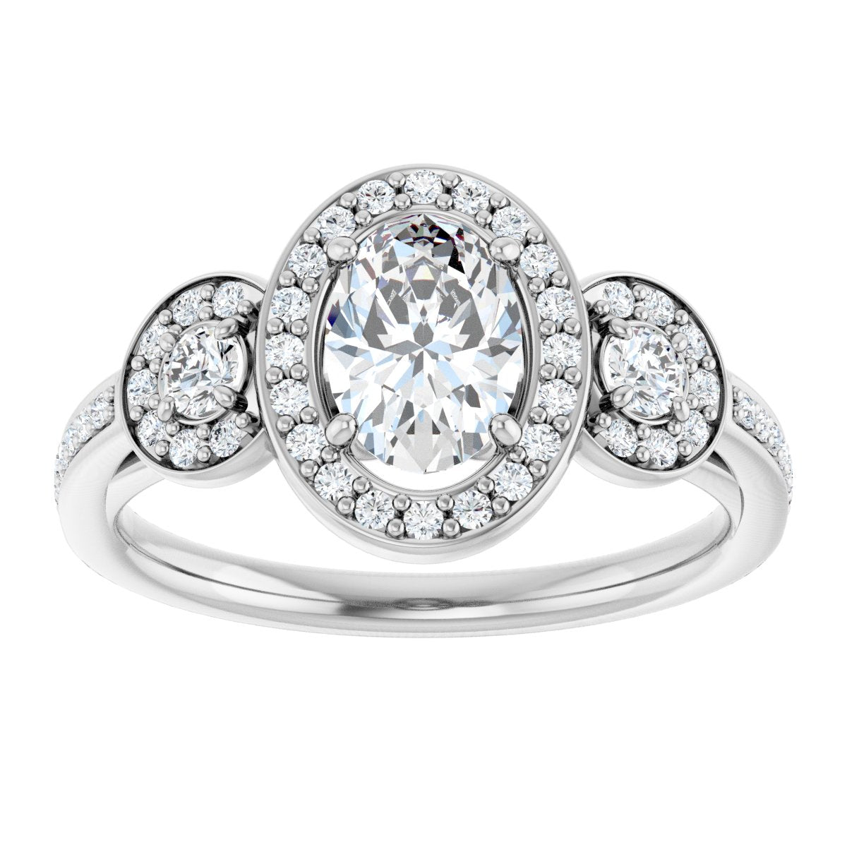 Oval Three-Stone Halo-Style Engagement Ring Semi-Mount - gallery - Series 121999