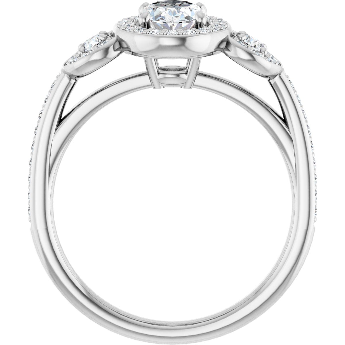 Oval Three-Stone Halo-Style Engagement Ring Semi-Mount - gallery - Series 121999