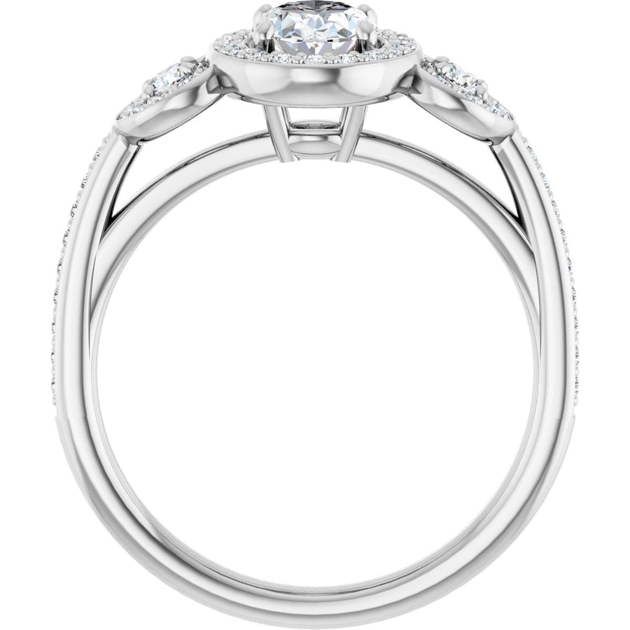 Oval Three-Stone Halo-Style Engagement Ring Semi-Mount - gallery - Series 121999