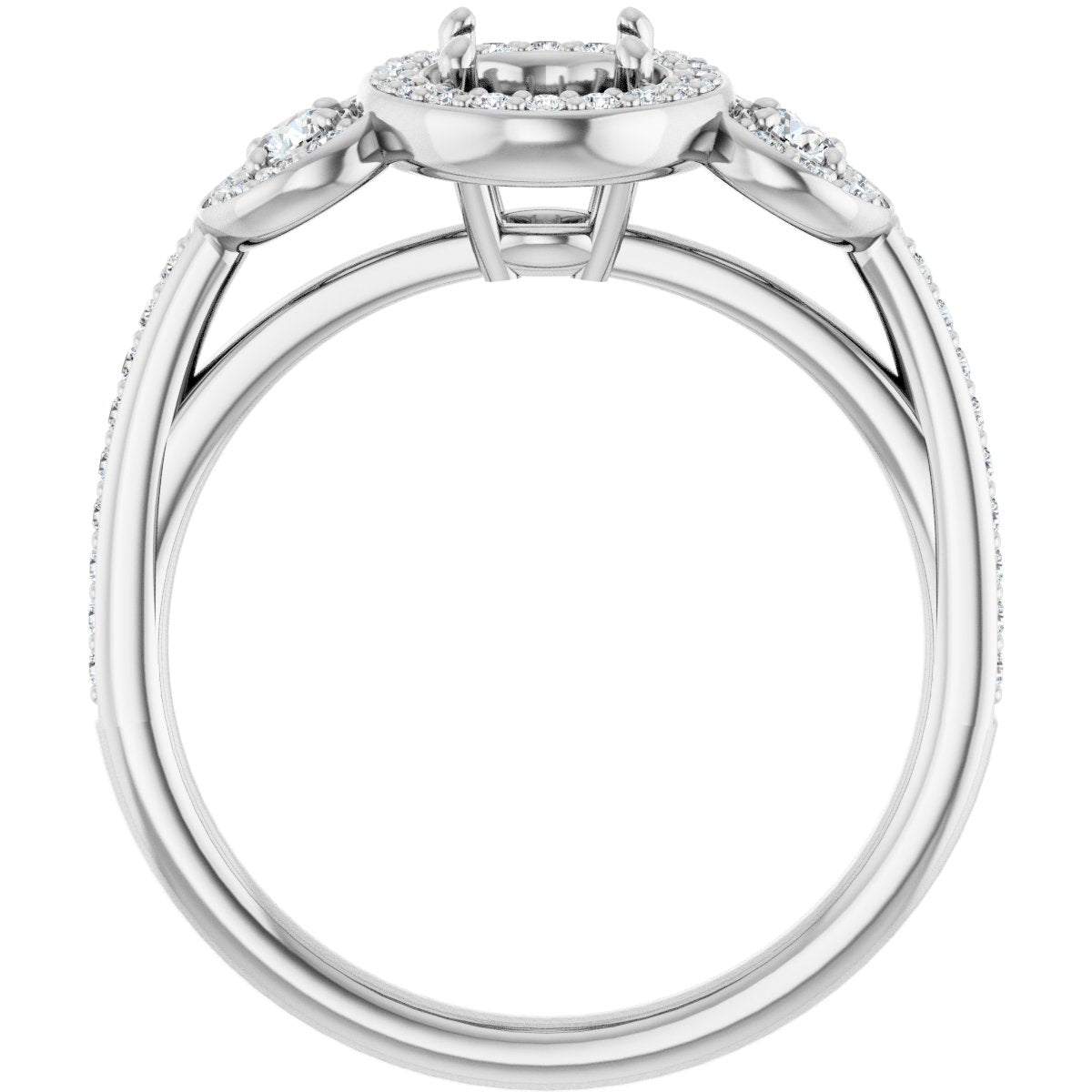 Oval Three-Stone Halo-Style Engagement Ring Semi-Mount - gallery - Series 121999