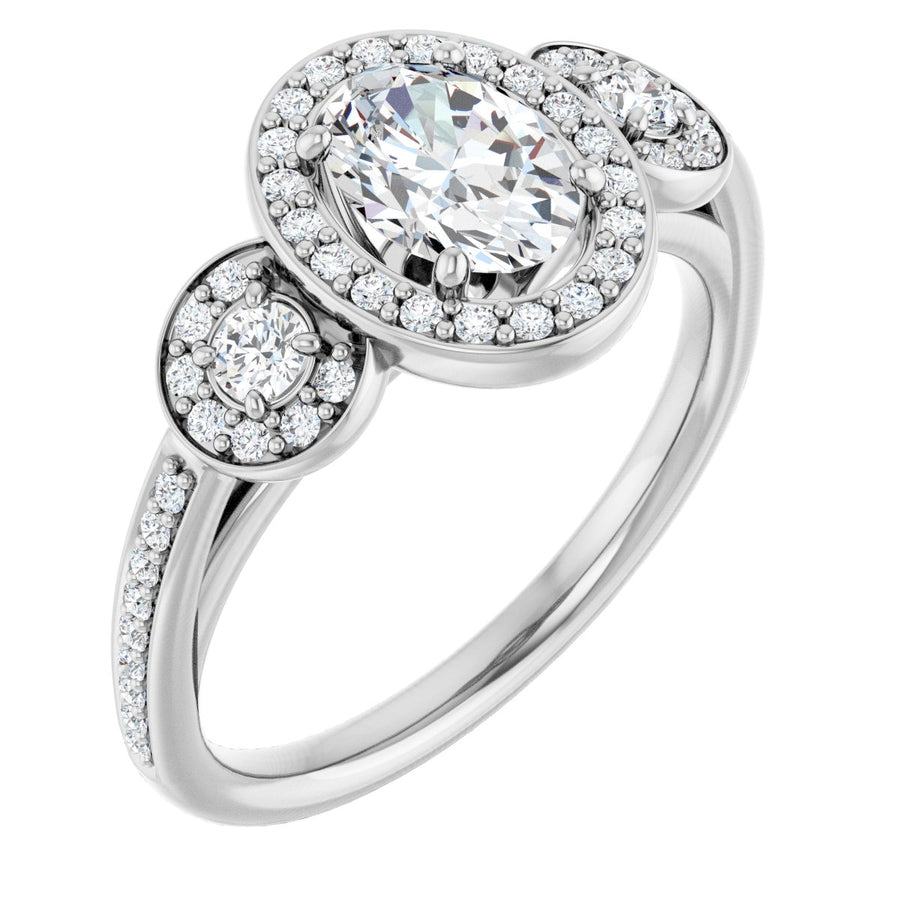 Natural Diamond Oval Three-Stone Halo-Style Engagement Ring Semi-Mount - Platinum - Series 121999