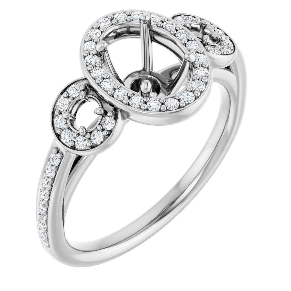 Oval Three-Stone Halo-Style Engagement Ring Semi-Mount - gallery - Series 121999