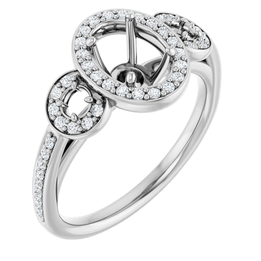 Oval Three-Stone Halo-Style Engagement Ring Semi-Mount - gallery - Series 121999