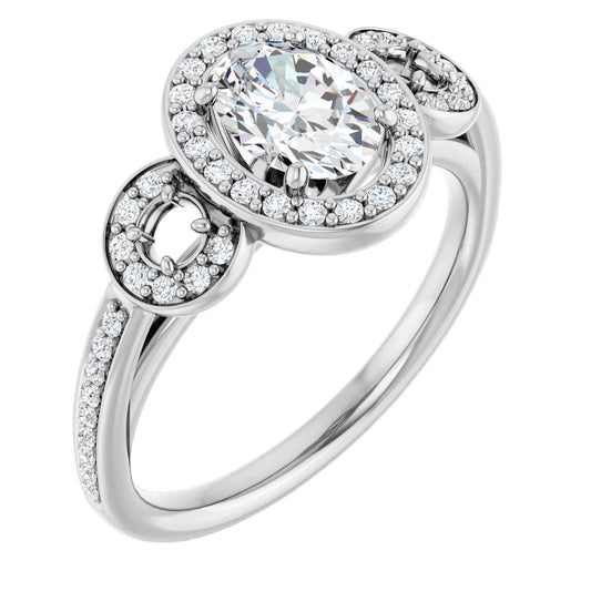 Oval Three-Stone Halo-Style Engagement Ring Semi-Mount - gallery - Series 121999