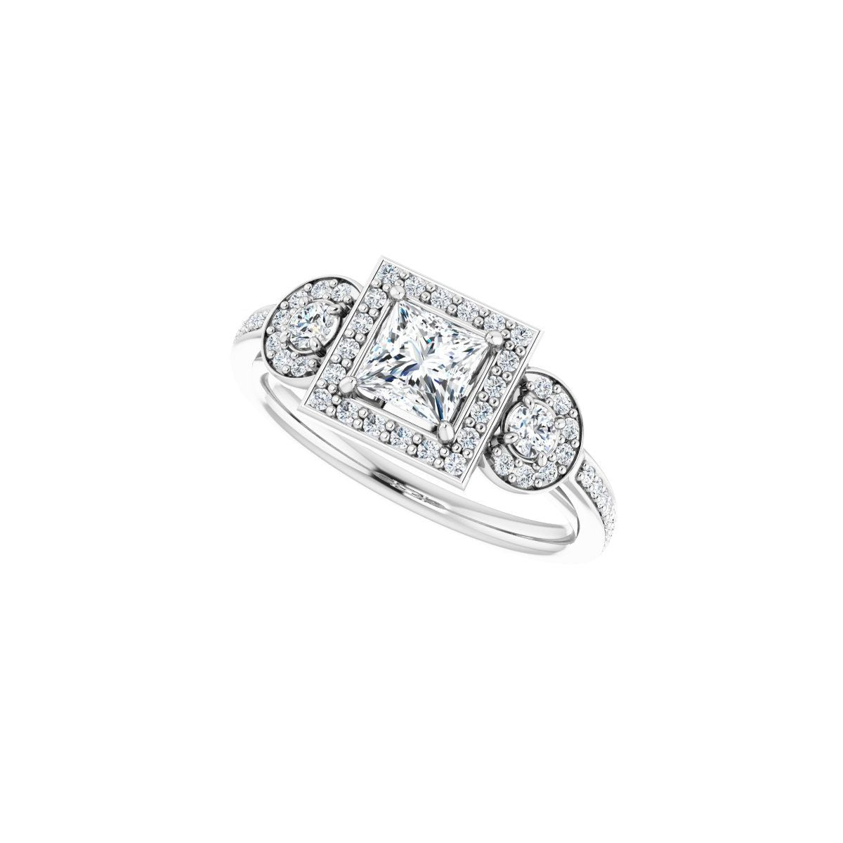 Square Three-Stone Halo-Style Engagement Ring Semi-Mount - gallery - Series 121999
