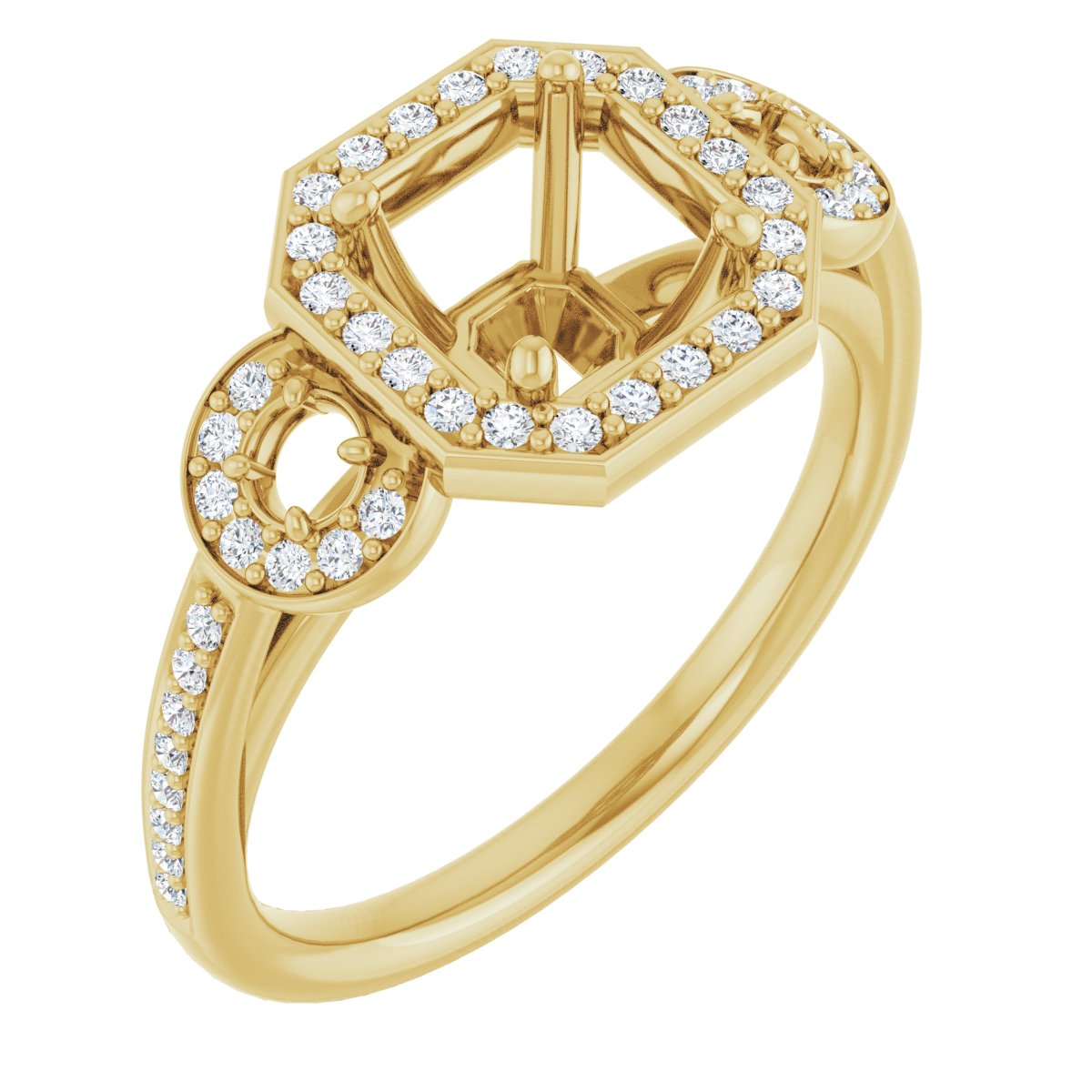 Asscher Three-Stone Halo-Style Engagement Ring Semi-Mount - gallery - Series 121999