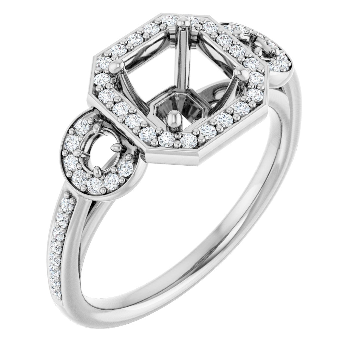 Asscher Three-Stone Halo-Style Engagement Ring Semi-Mount - gallery - Series 121999