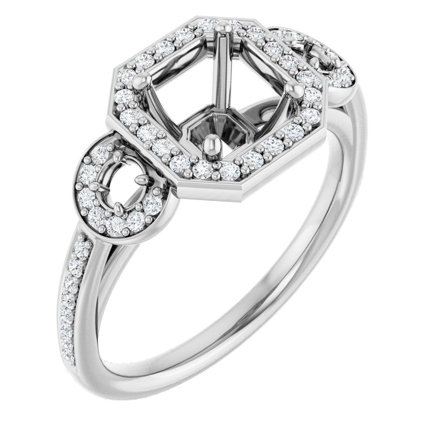 Asscher Three-Stone Halo-Style Engagement Ring Semi-Mount - gallery - Series 121999