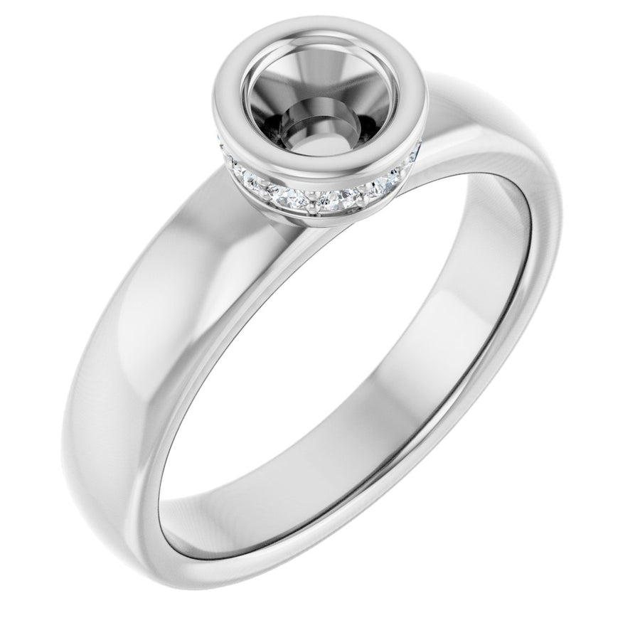 Natural Diamond Round Bezel-Set Hidden Halo-Style Engagement Ring Semi-Mount - 18K White Gold - Series 122043