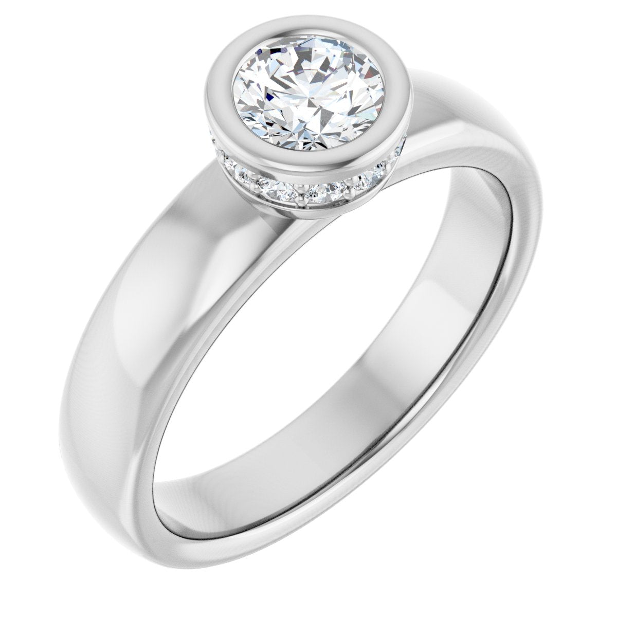 Natural Diamond Round Bezel-Set Hidden Halo-Style Engagement Ring Semi-Mount - Platinum - Series 122043