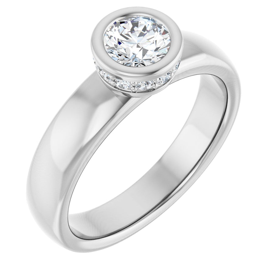 Natural Diamond Round Bezel-Set Hidden Halo-Style Engagement Ring Semi-Mount - Platinum - Series 122043