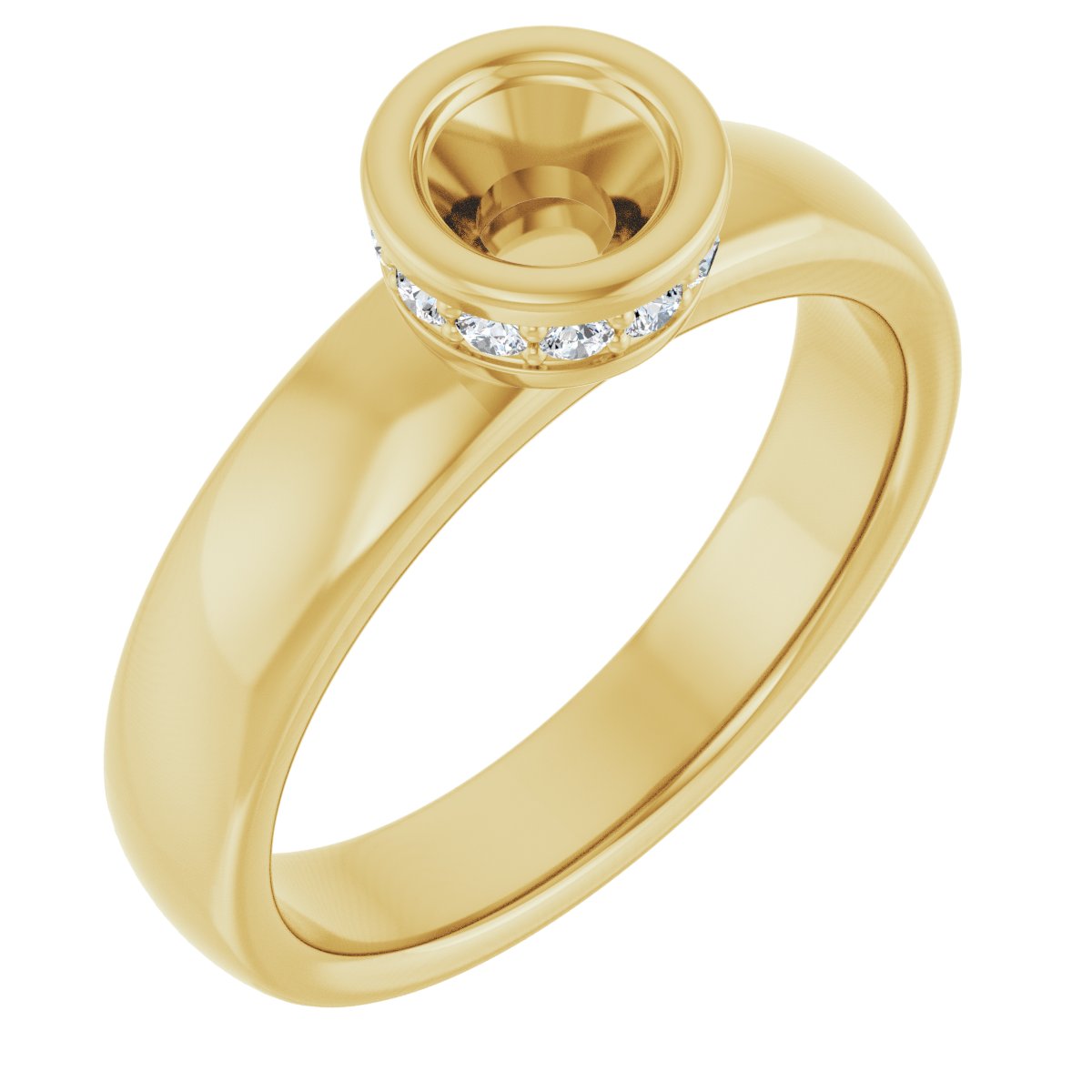 Natural Diamond Round Bezel-Set Hidden Halo-Style Engagement Ring Semi-Mount - 18K Yellow Gold - Series 122043