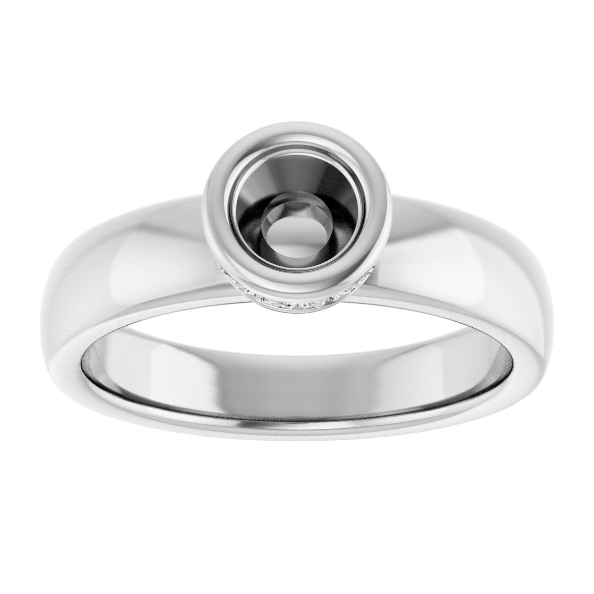 Round Bezel-Set Hidden Halo-Style Engagement Ring Semi-Mount - gallery - Series 122043