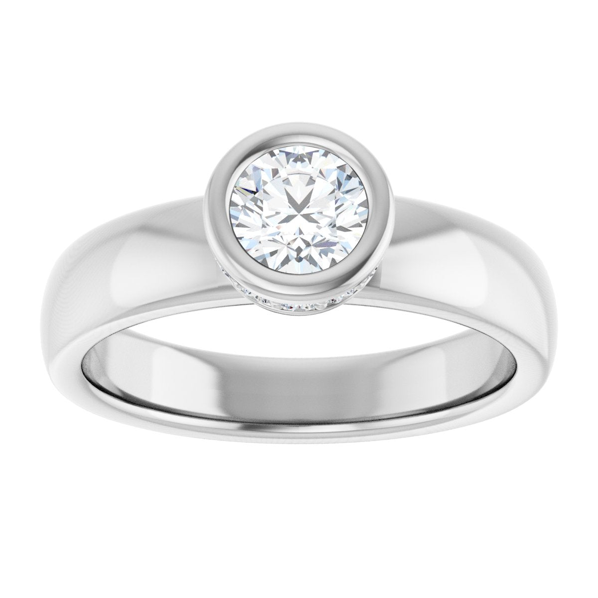Round Bezel-Set Hidden Halo-Style Engagement Ring Semi-Mount - gallery - Series 122043
