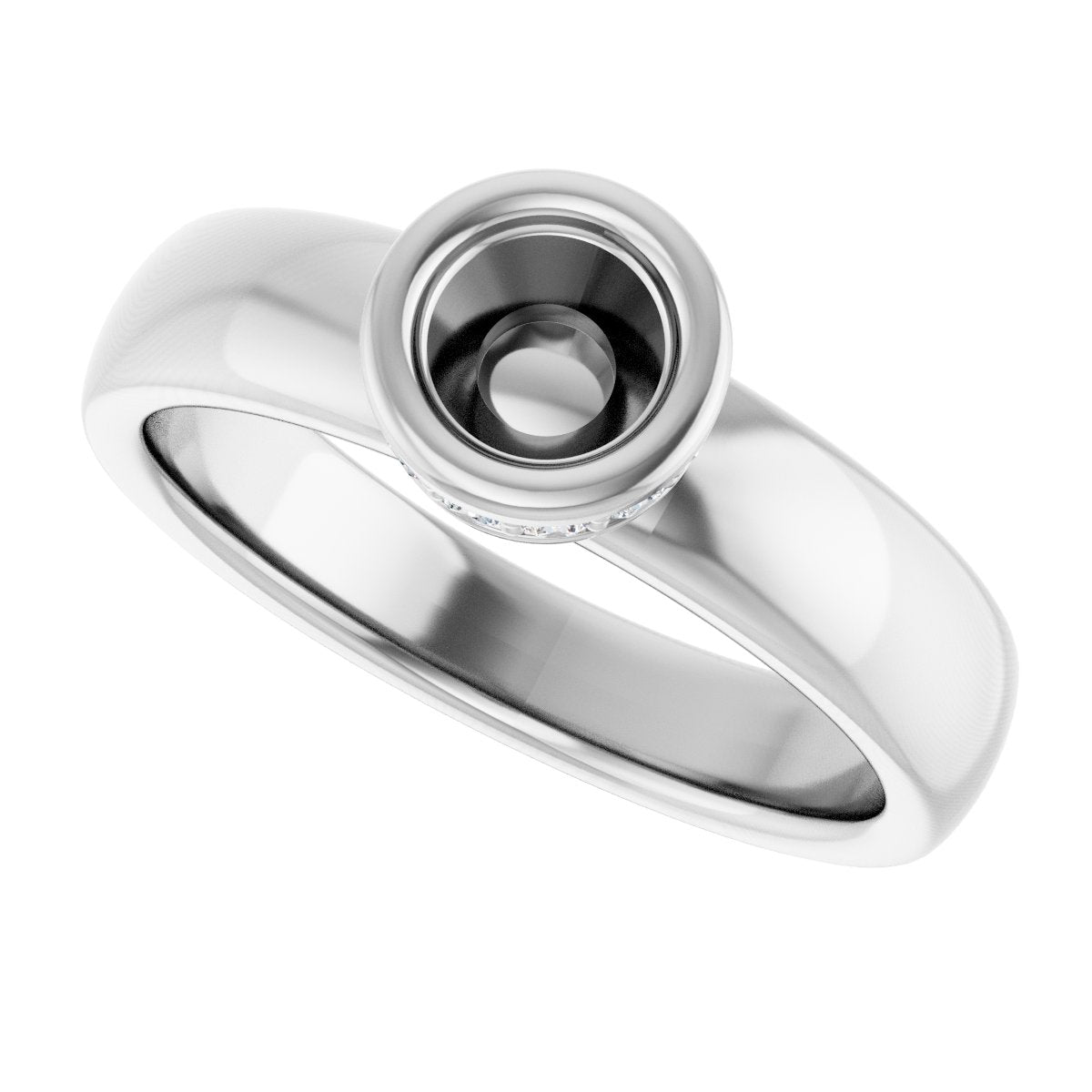 Round Bezel-Set Hidden Halo-Style Engagement Ring Semi-Mount - gallery - Series 122043