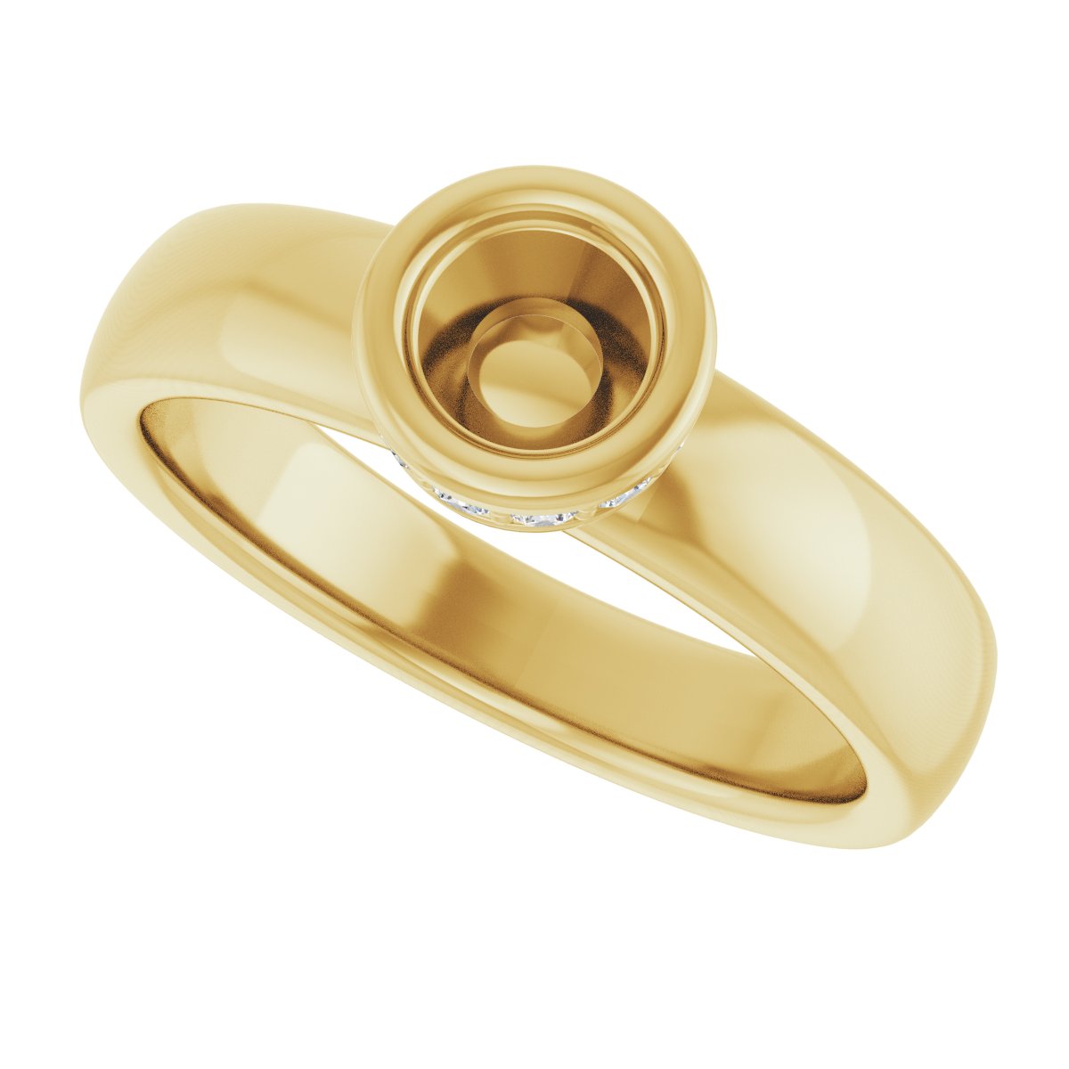 Round Bezel-Set Hidden Halo-Style Engagement Ring Semi-Mount - gallery - Series 122043