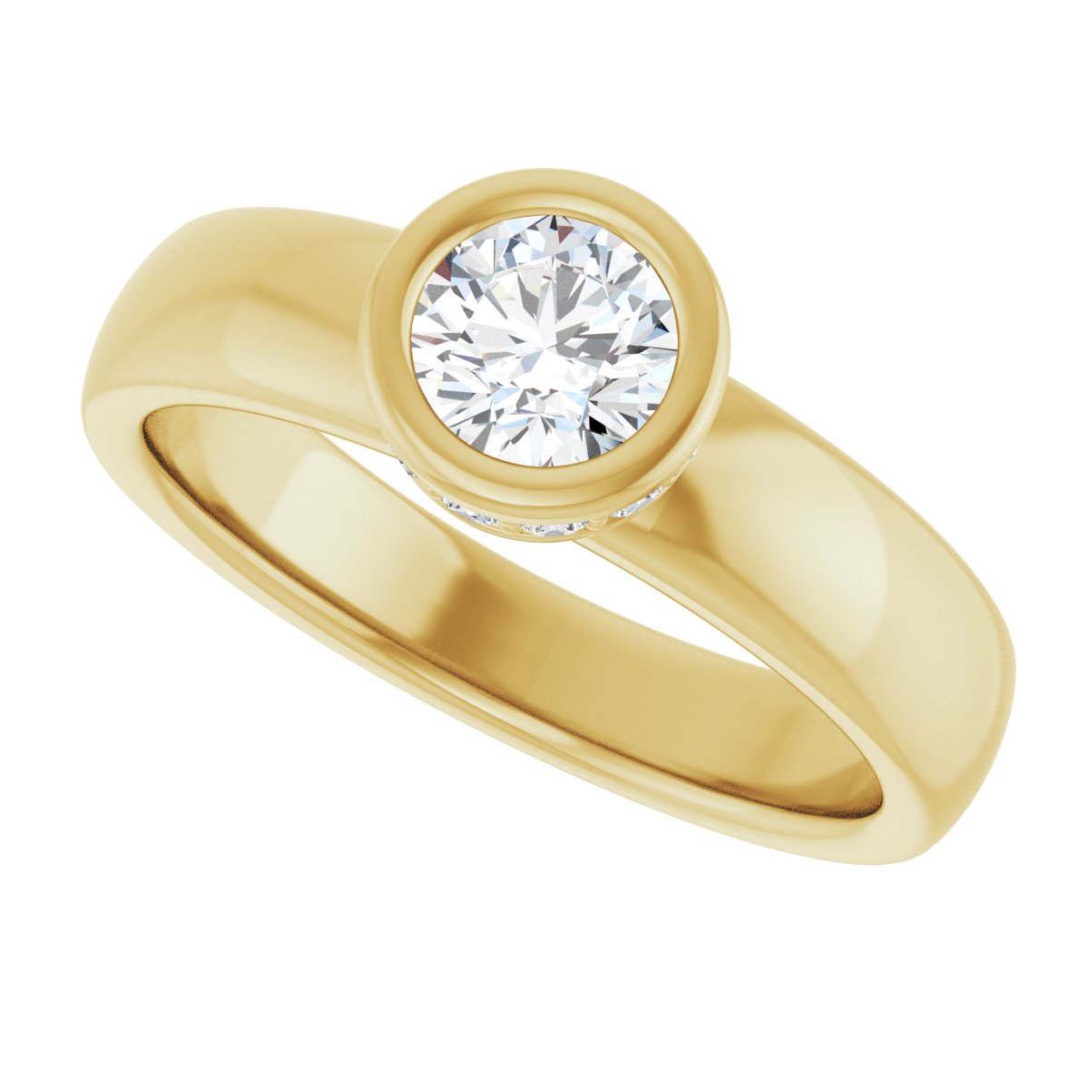 Round Bezel-Set Hidden Halo-Style Engagement Ring Semi-Mount - gallery - Series 122043