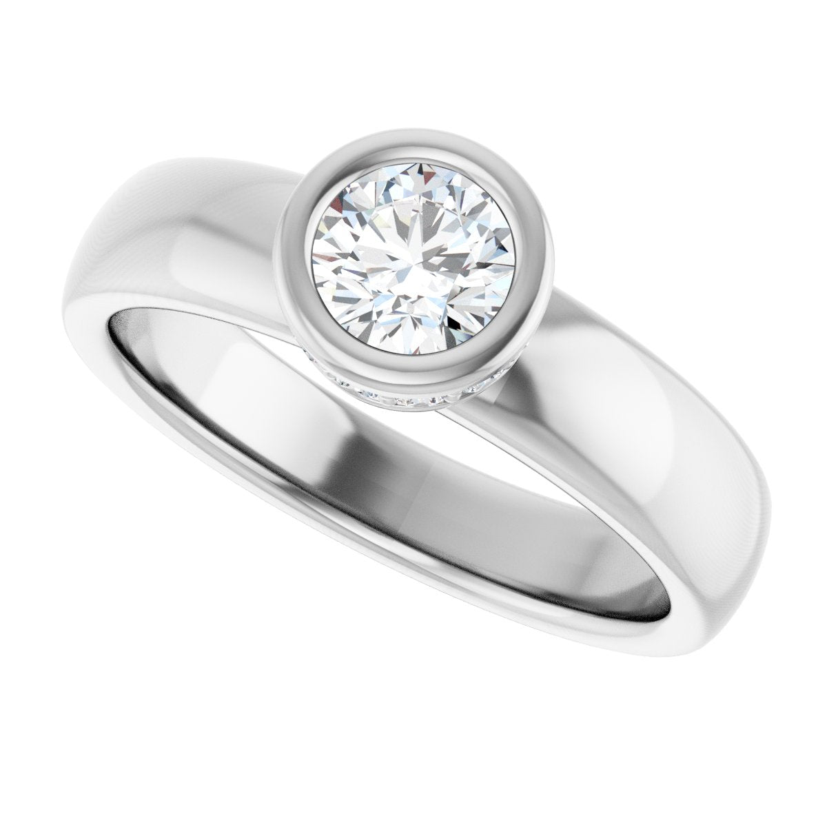 Round Bezel-Set Hidden Halo-Style Engagement Ring Semi-Mount - gallery - Series 122043