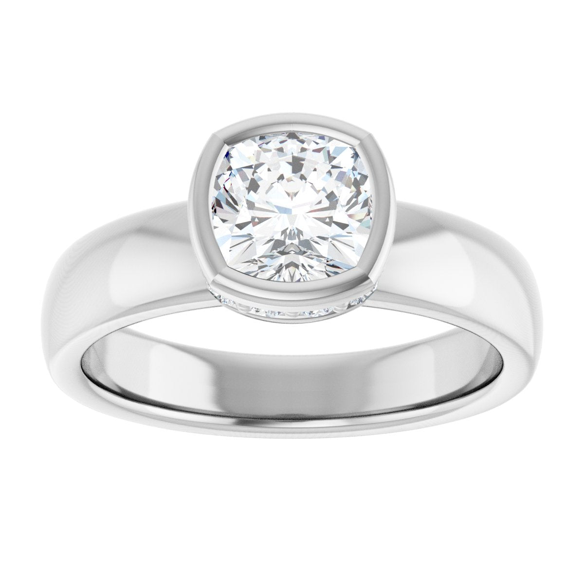 Cushion Bezel-Set Hidden Halo-Style Engagement Ring Semi-Mount - gallery - Series 122043