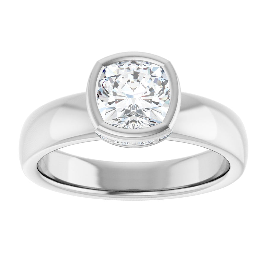 Cushion Bezel-Set Hidden Halo-Style Engagement Ring Semi-Mount - gallery - Series 122043