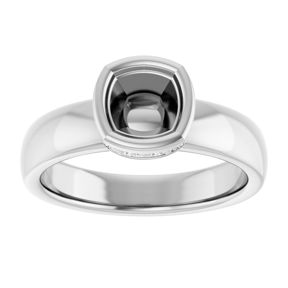 Cushion Bezel-Set Hidden Halo-Style Engagement Ring Semi-Mount - gallery - Series 122043
