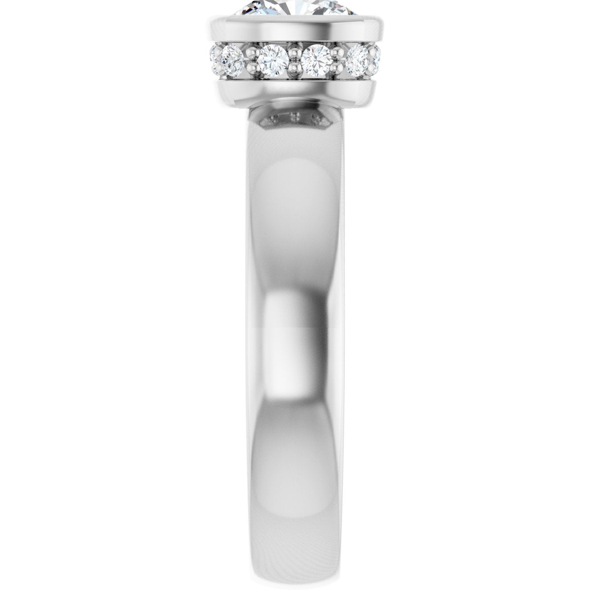 Cushion Bezel-Set Hidden Halo-Style Engagement Ring Semi-Mount - gallery - Series 122043