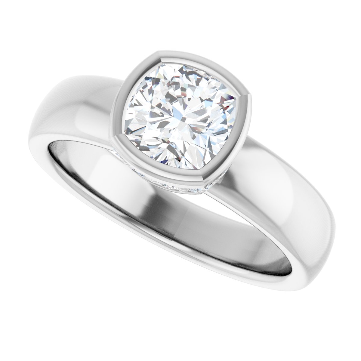 Cushion Bezel-Set Hidden Halo-Style Engagement Ring Semi-Mount - gallery - Series 122043