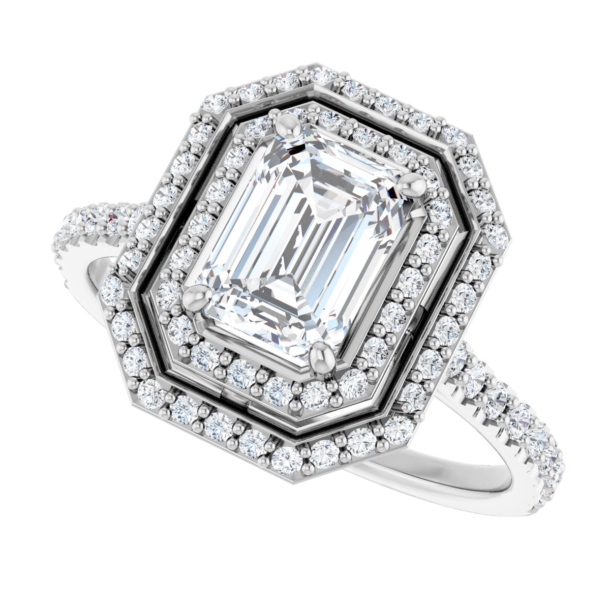 Emerald Double Halo-Style Engagement Ring Semi-Mount - gallery - Series 121992