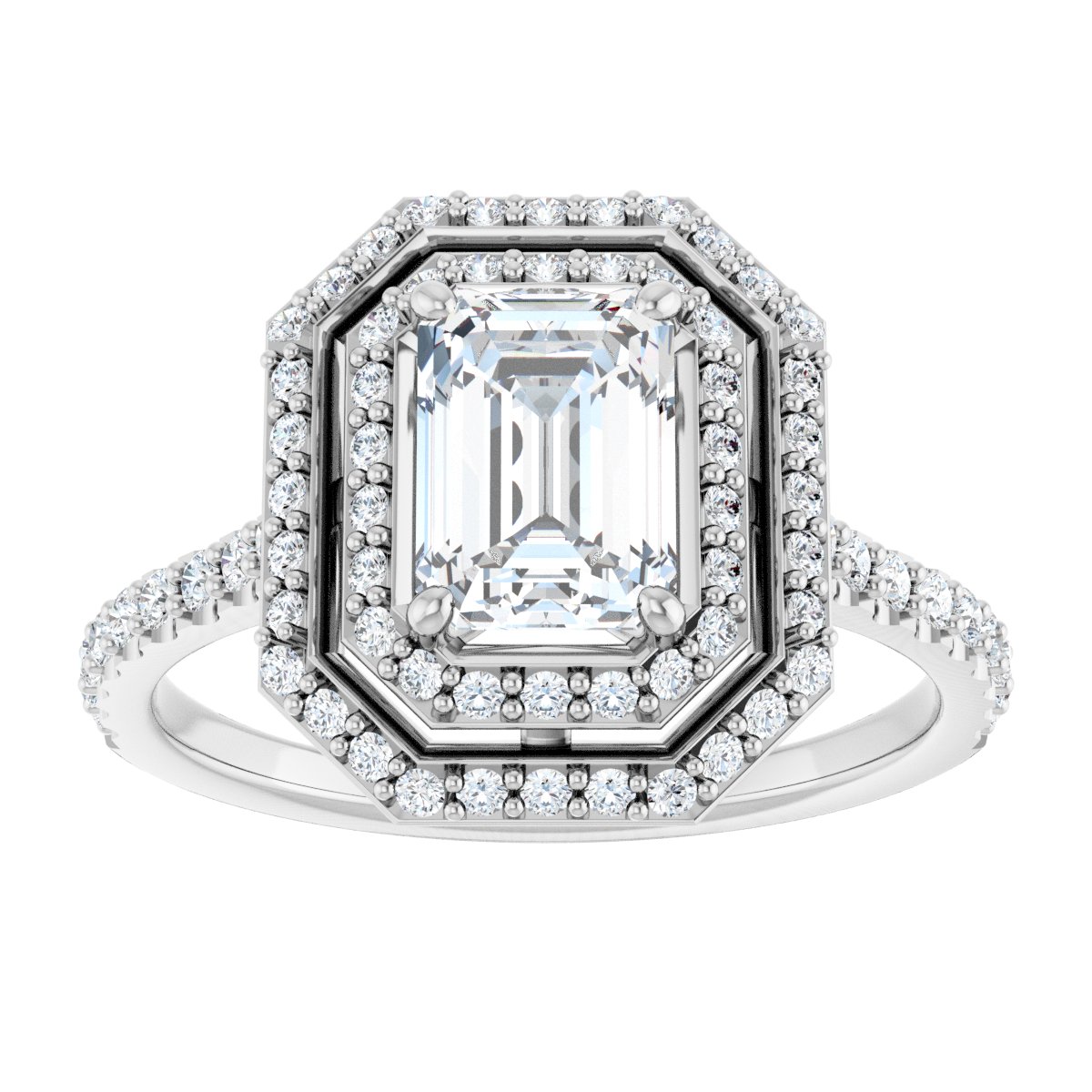 Emerald Double Halo-Style Engagement Ring Semi-Mount - gallery - Series 121992